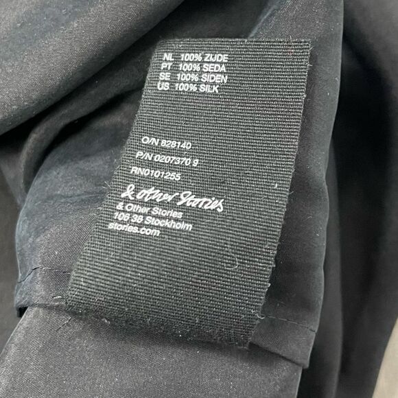 & Other Stories Black 100% Silk Hourglass Pinup Goth Midi Dress Pockets 36 S 4 - Picture 13 of 16